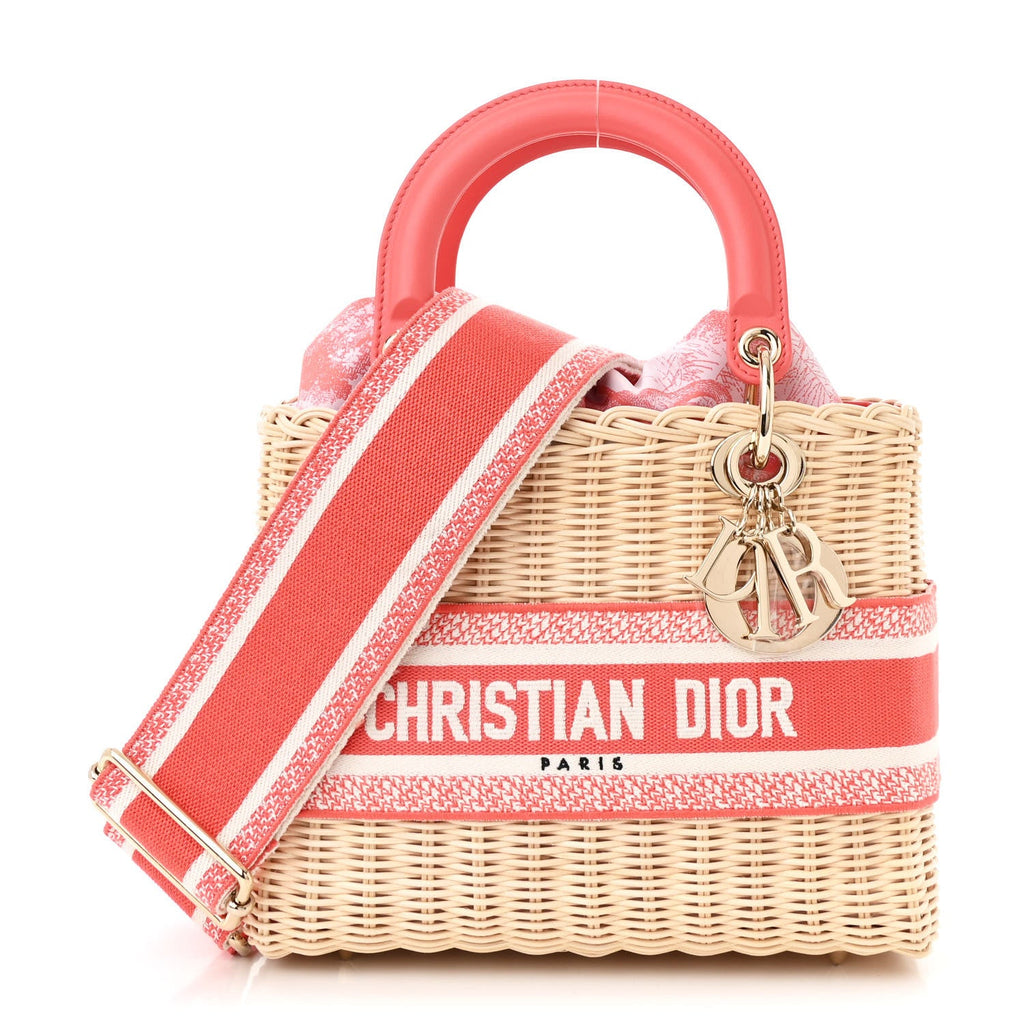 Wicker Oblique Medium Lady Dior Bag Coral