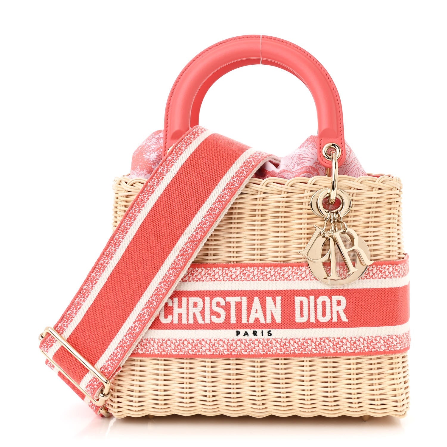 Wicker Oblique Medium Lady Dior Bag Coral