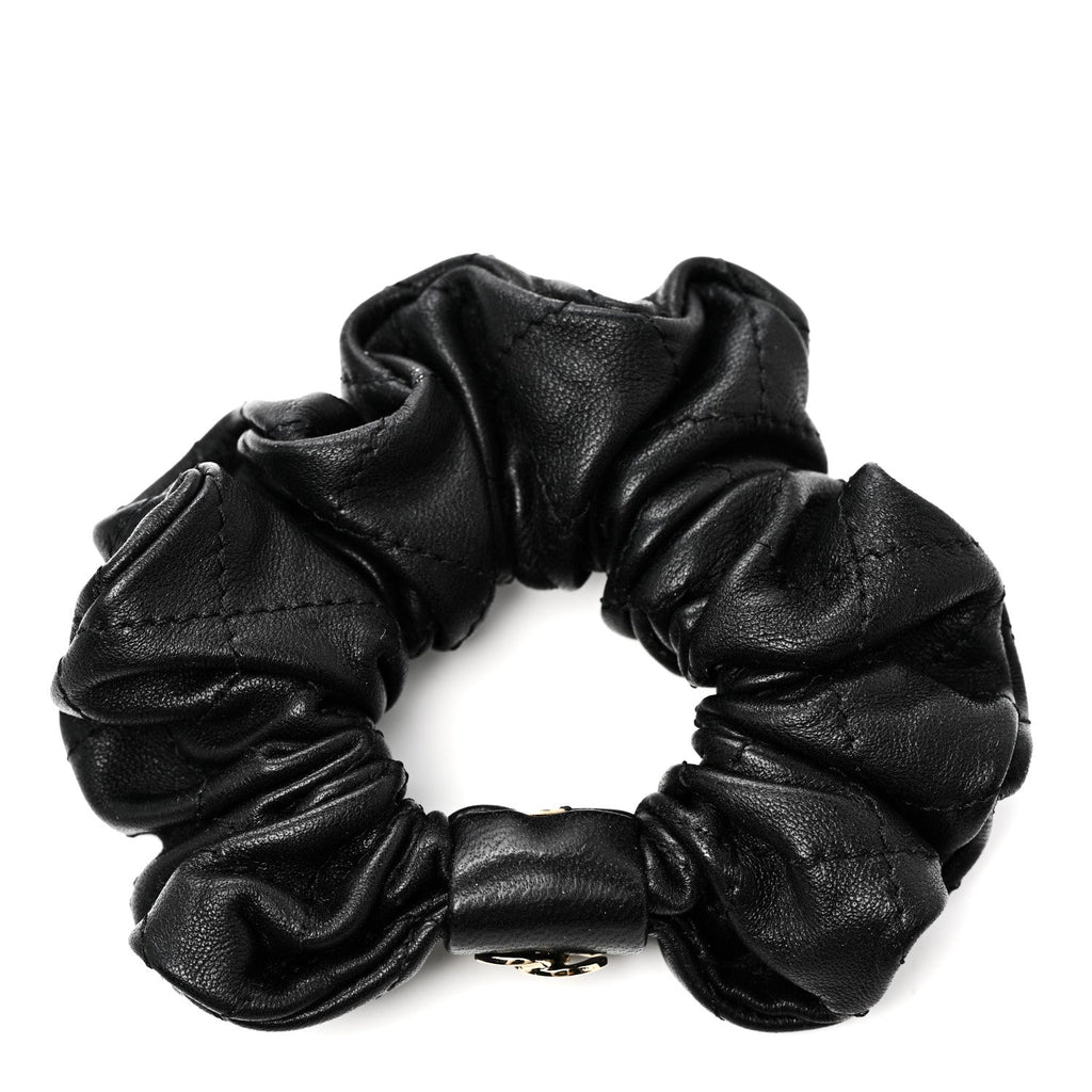 Lambskin Quilted CC Hair Scrunchie Black