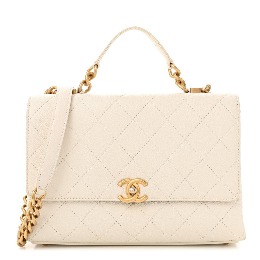 Grained Calfskin Small Stitched Flap White