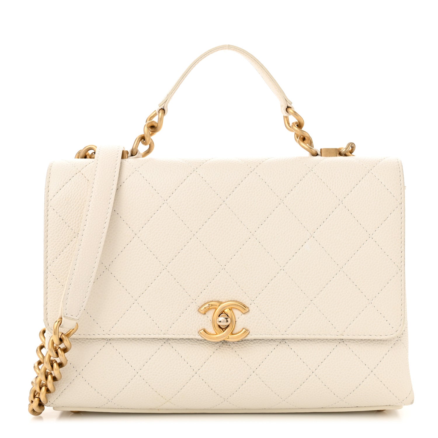 Grained Calfskin Small Stitched Flap White