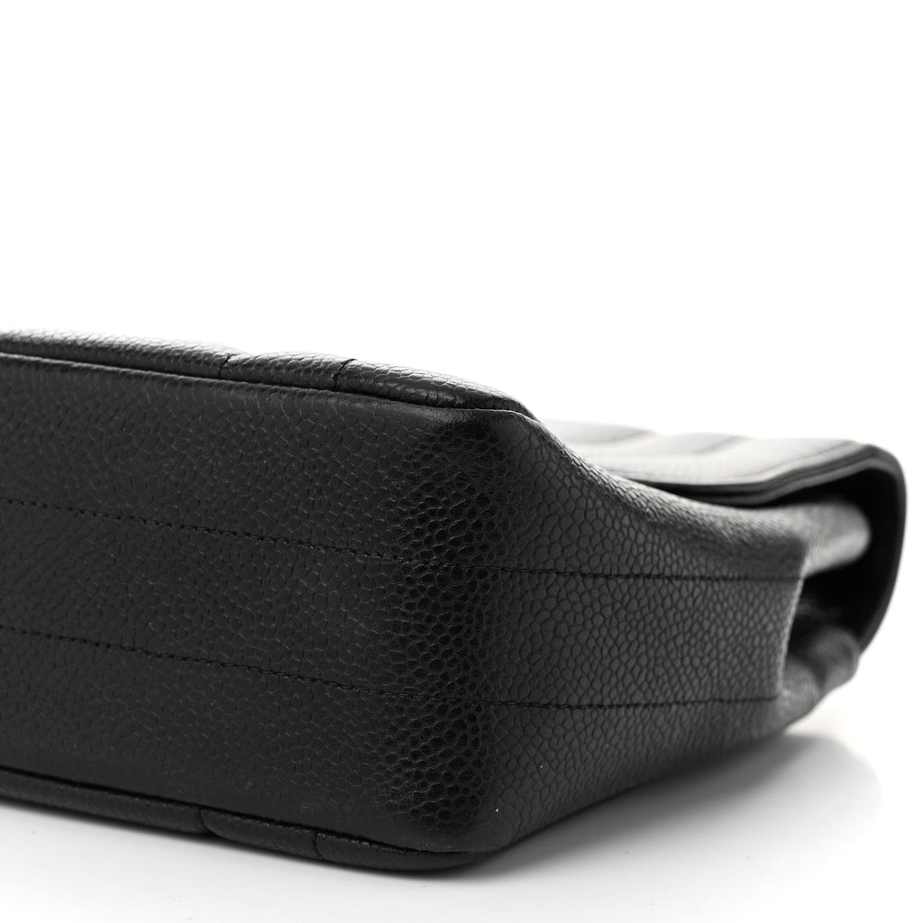 Caviar Vertical Quilted Small Single Flap Black