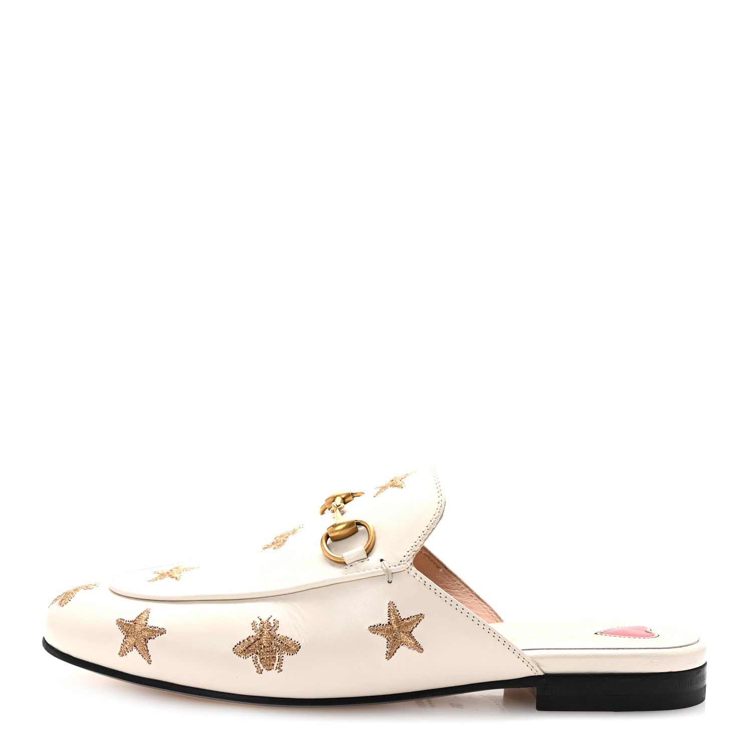 Goatskin Bee Star Embroidered Womens Princetown Slippers 36 Mystic White