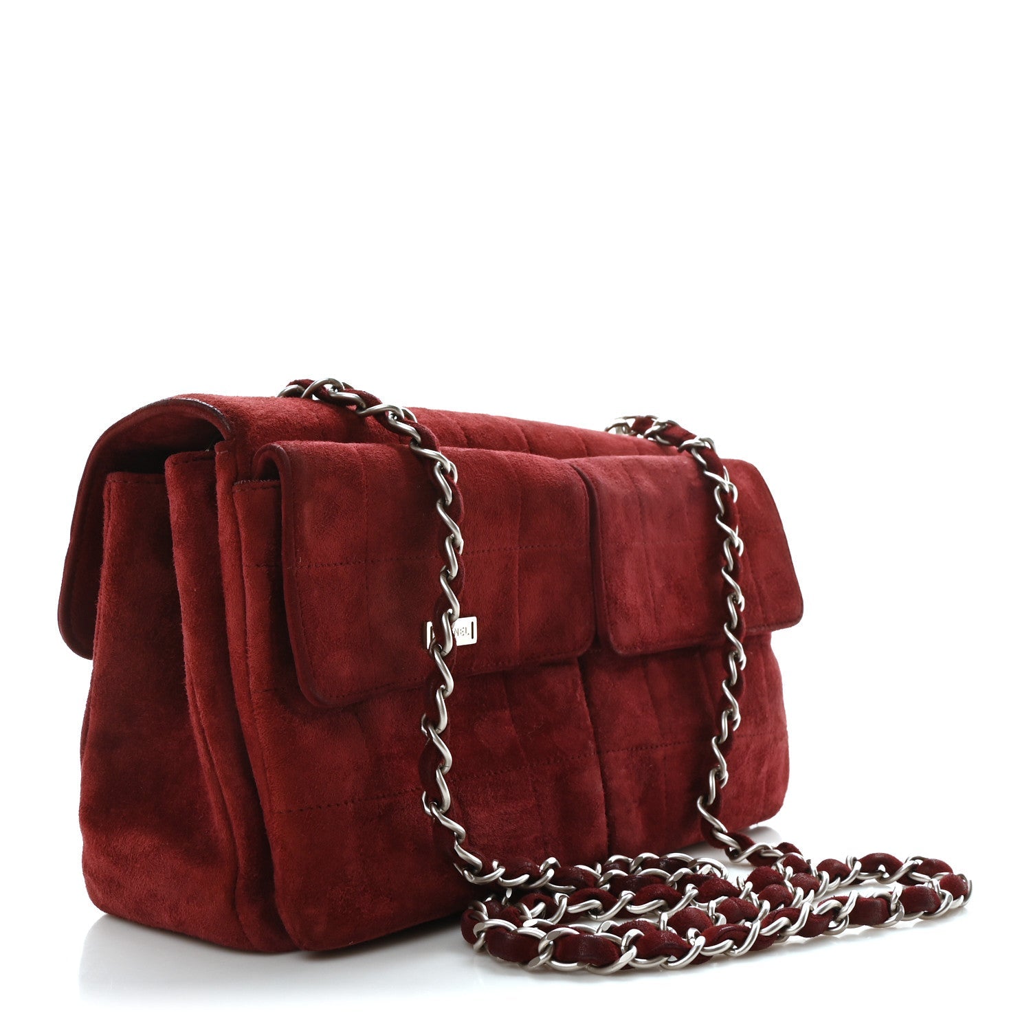 Suede Chocolate Bar Mademoiselle Flap Dark Red