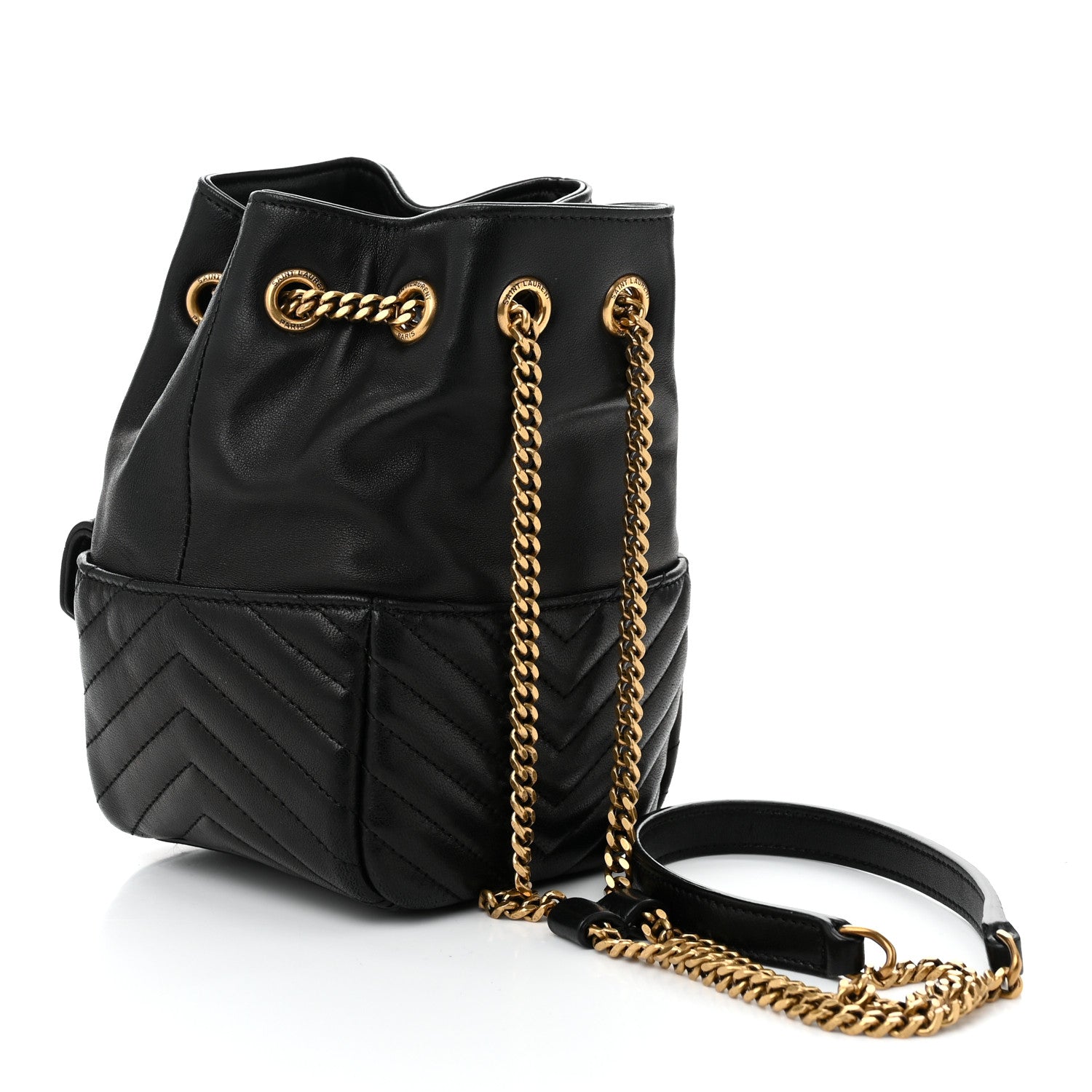 Lambskin Matelasse Monogram Joe Nano Bucket Bag Black