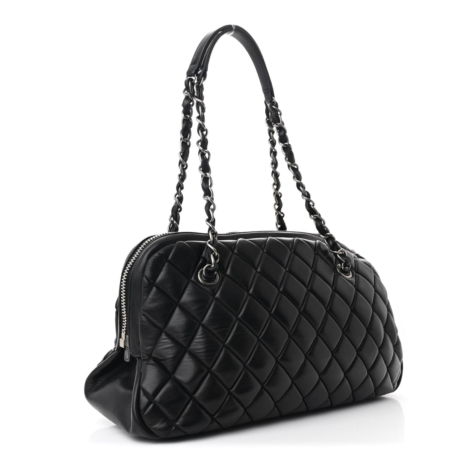 Lambskin Bubble Quilt Small Double Bowling Bag Black