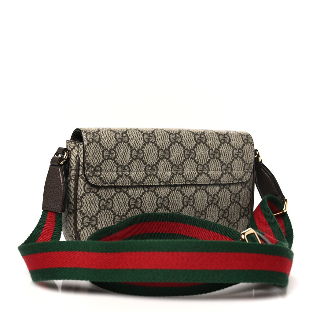 GG Supreme Monogram Textured Dollar Calfskin Web Mini Ophidia Envelope Shoulder Bag Beige Ebony