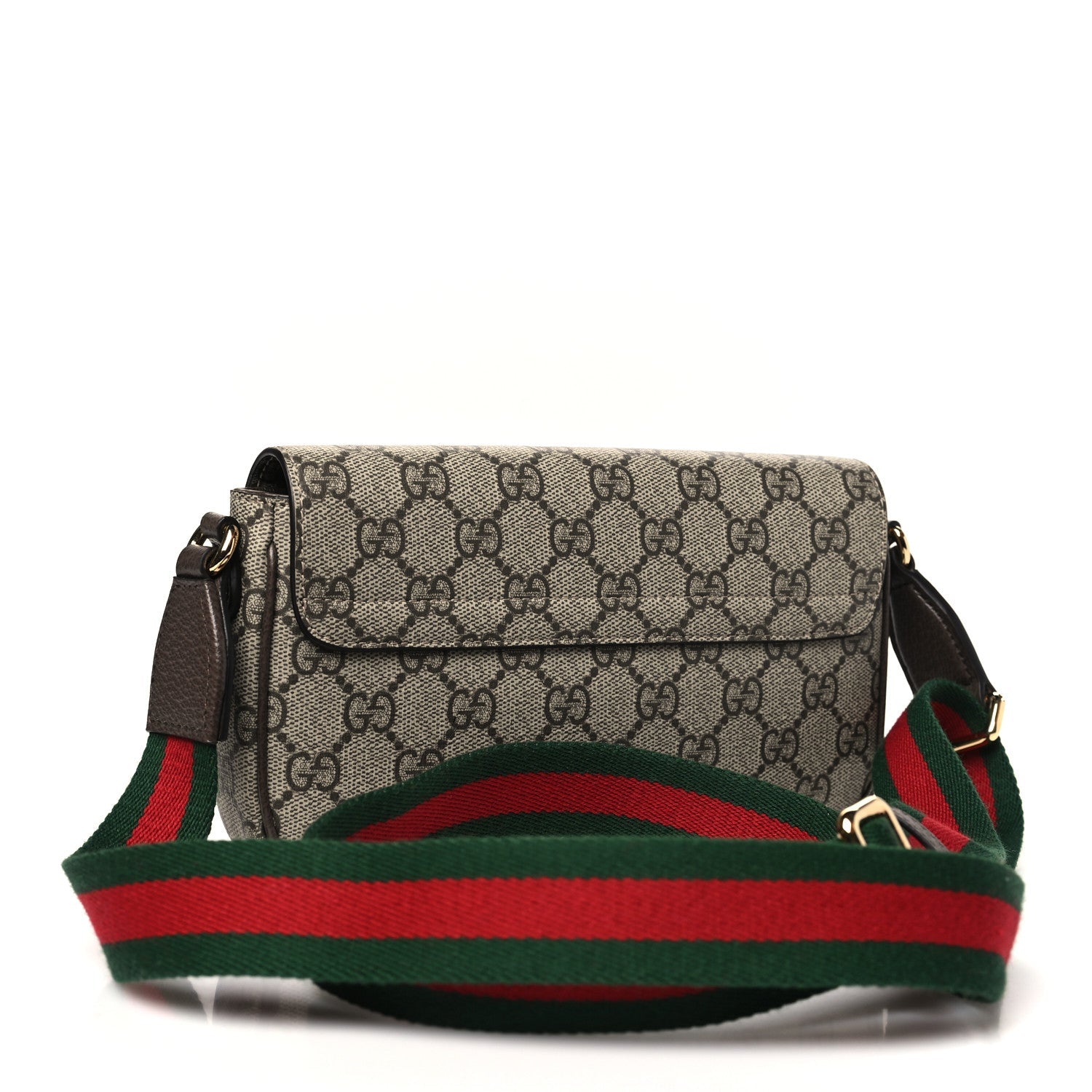 GG Supreme Monogram Textured Dollar Calfskin Web Mini Ophidia Envelope Shoulder Bag Beige Ebony