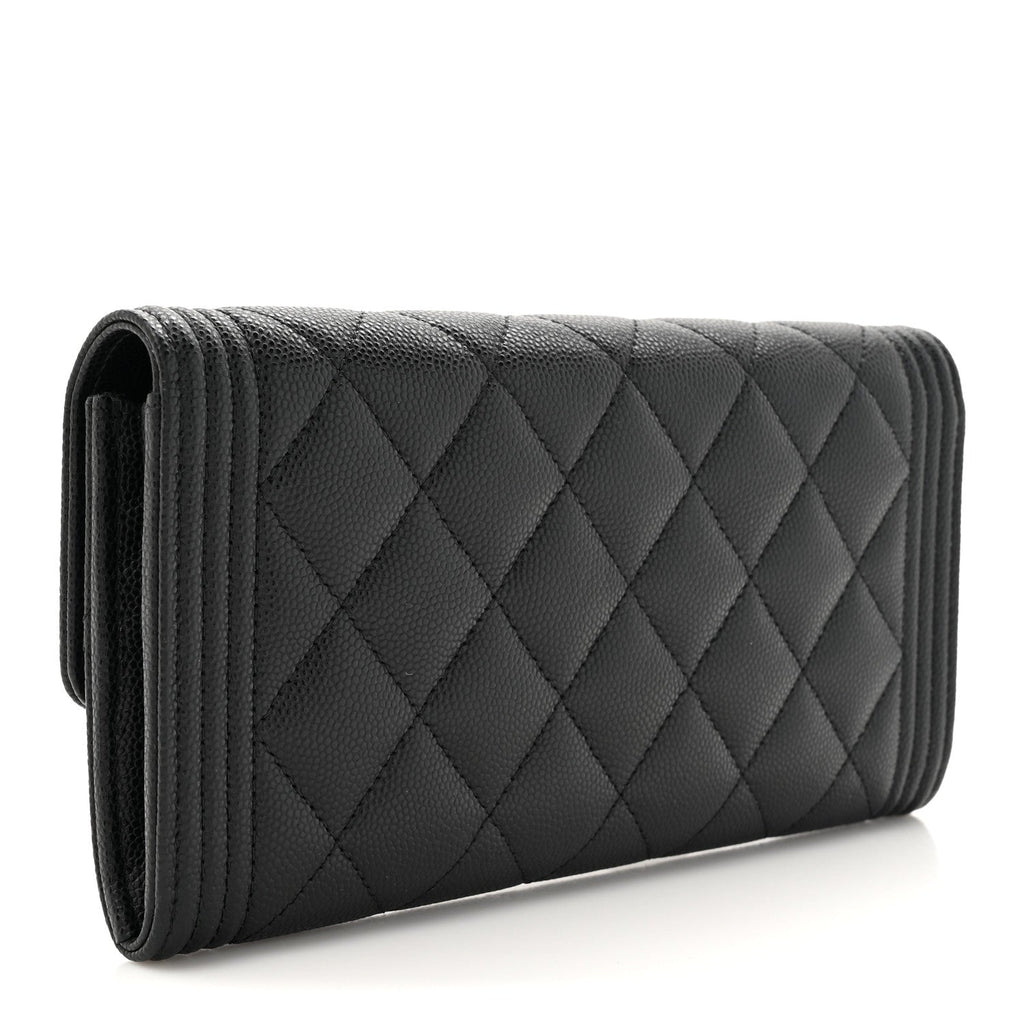 Caviar Quilted Long Boy Flap Wallet Black
