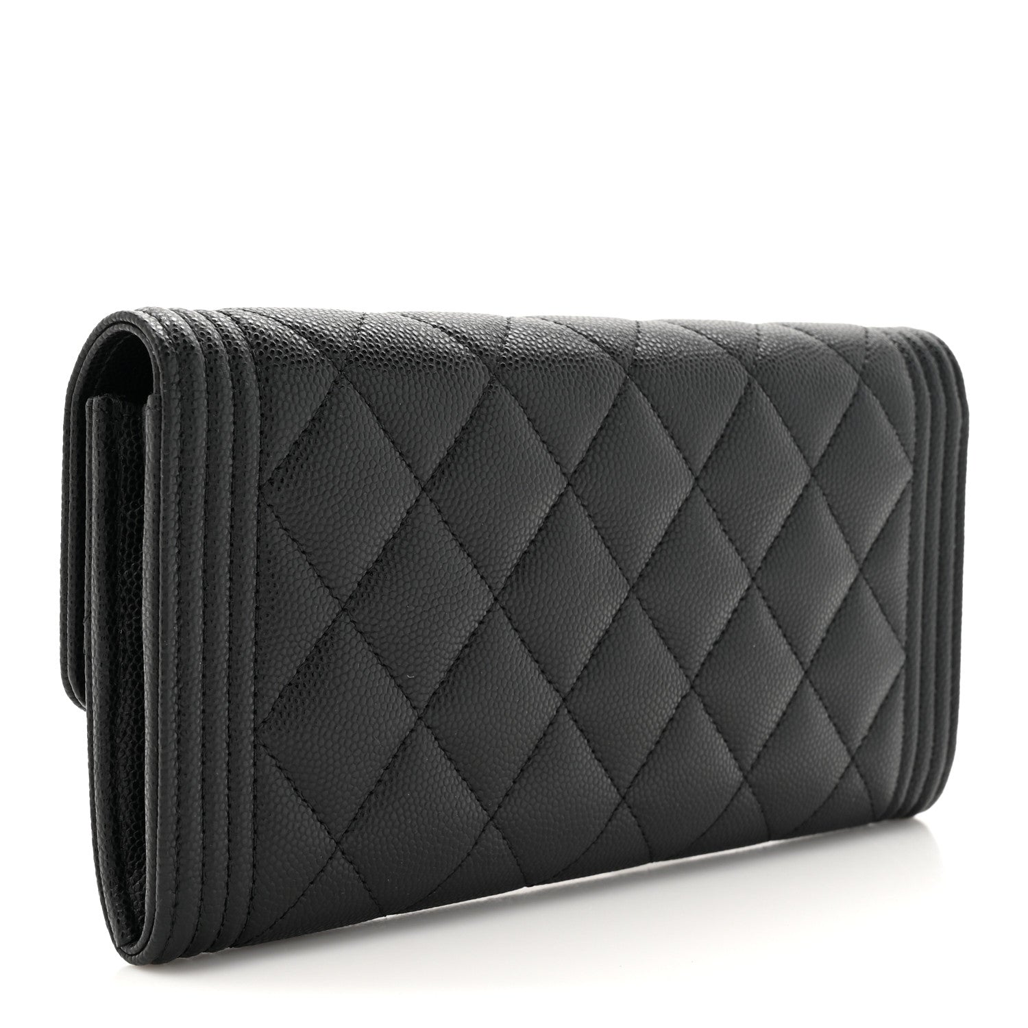 Caviar Quilted Long Boy Flap Wallet Black