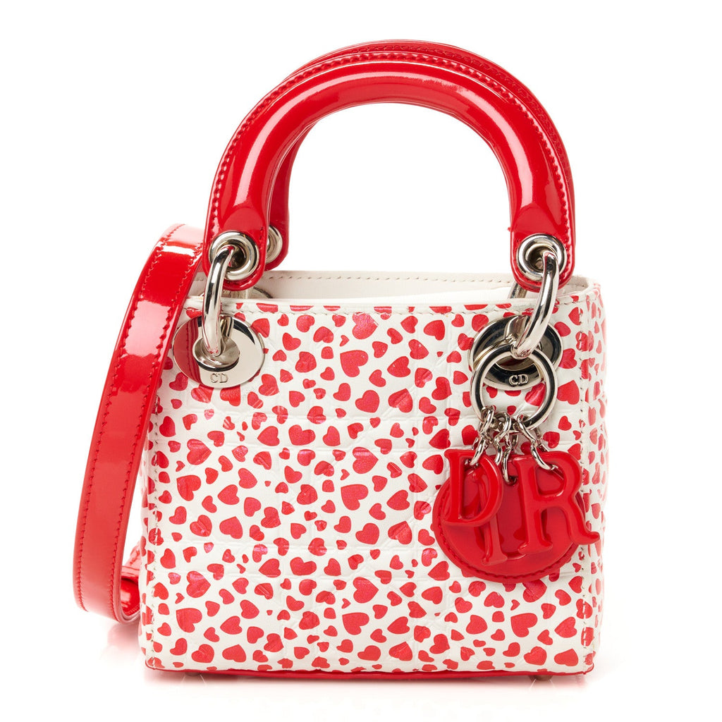 Lambskin Patent Heart Print Cannage Micro Lady Dior Dior Red White