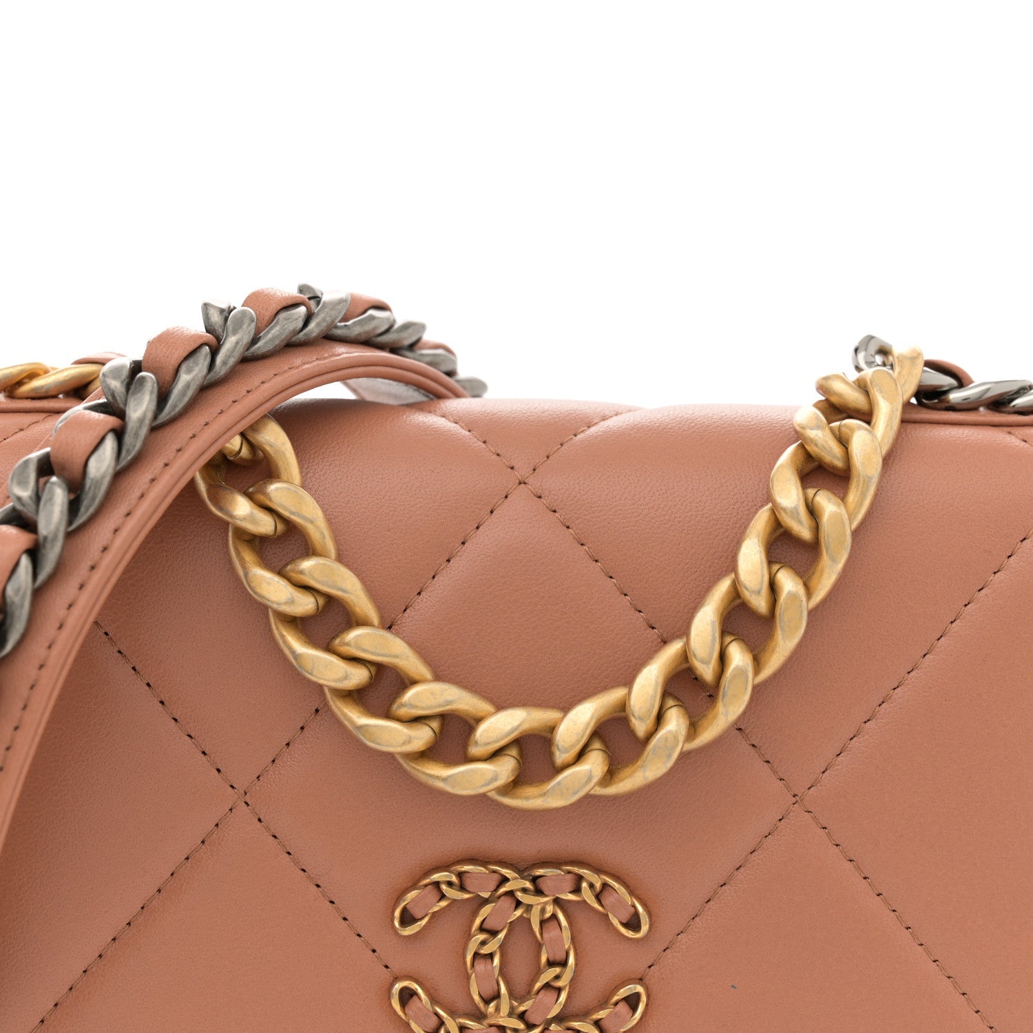 Lambskin Quilted Chanel 19 Wallet On Chain WOC Brown