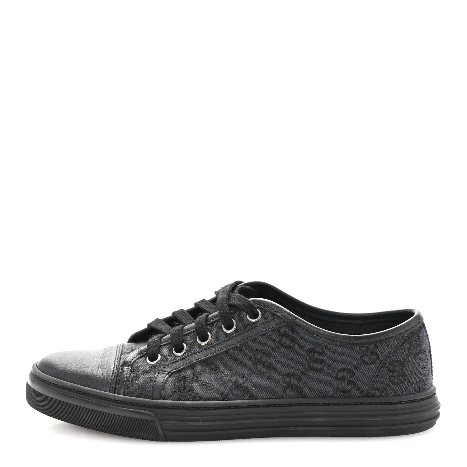 GG Monogram Calfskin Womens Low Top Sneakers 37 Piombo Black