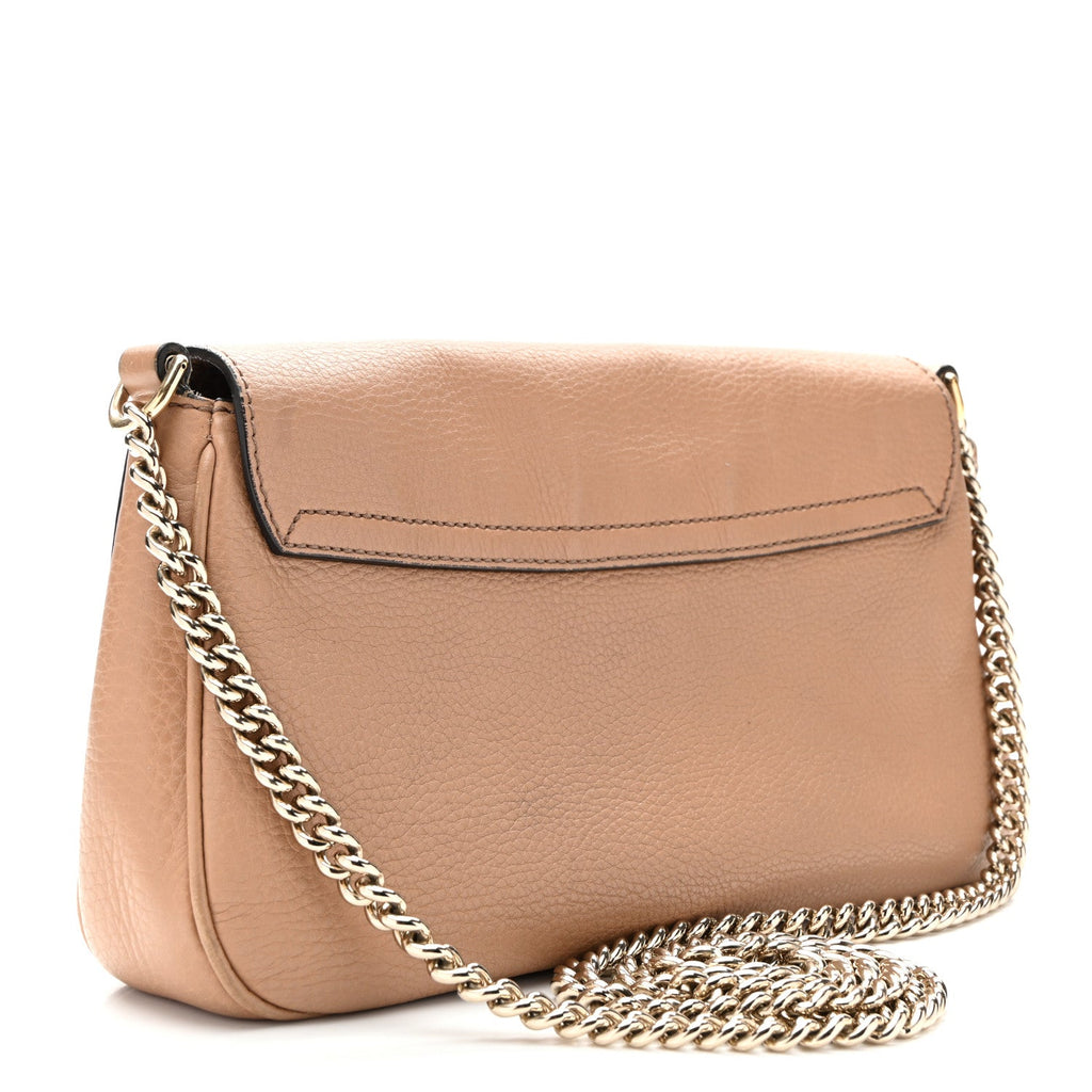 Pebbled Calfskin Medium Soho Flap Crossbody Camelia