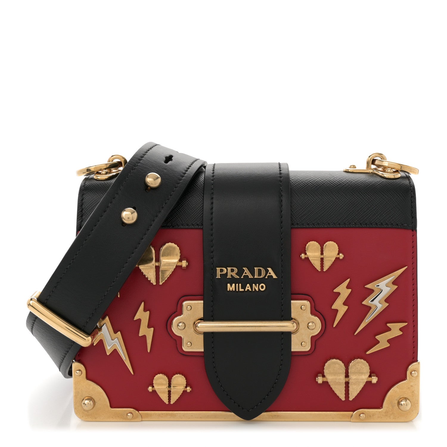 City Calfskin Saffiano Cahier Hearts Bag Fuoco Black