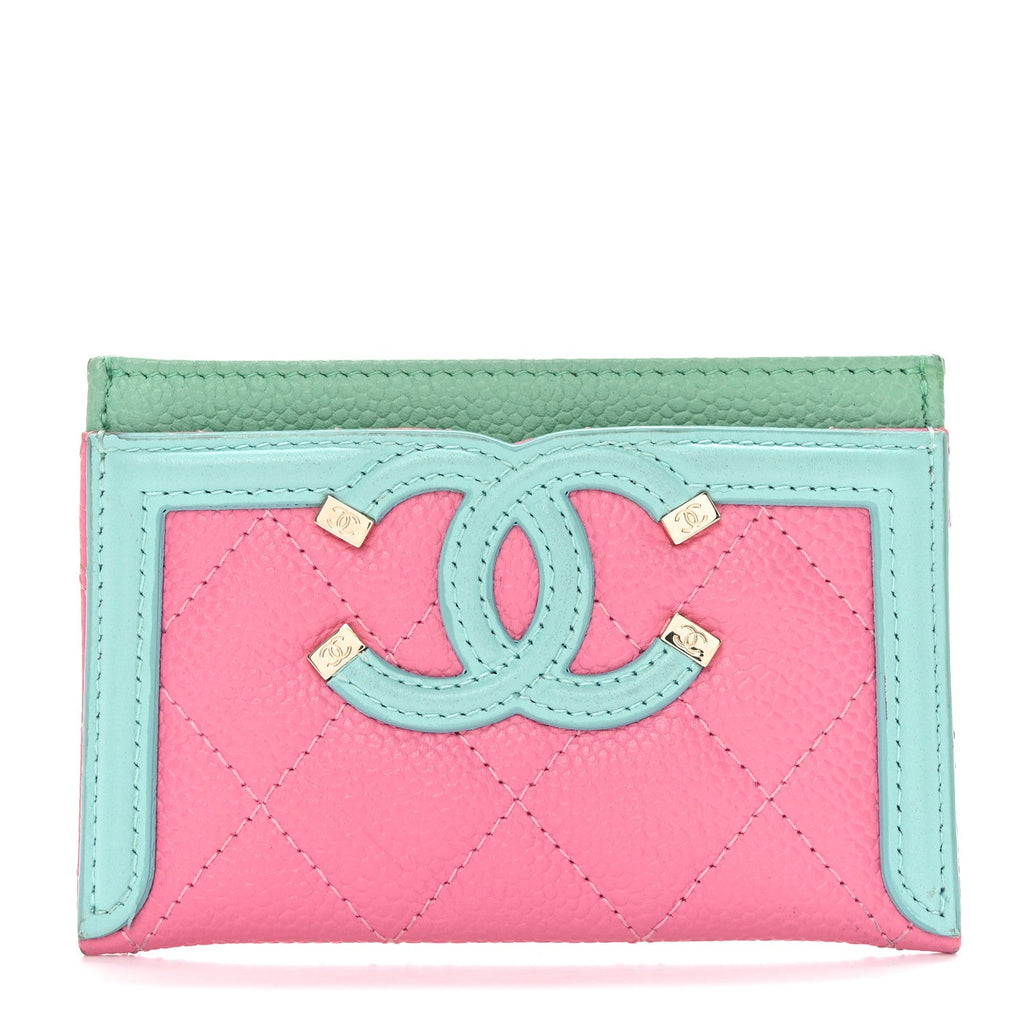 Caviar Quilted CC Filigree  Holder Pink Blue Green