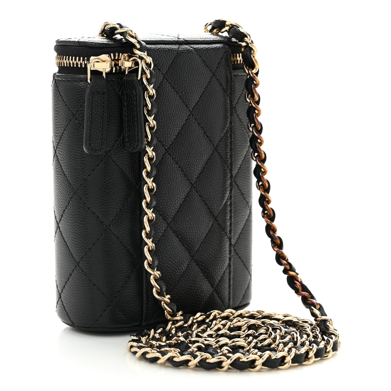 Caviar Quilted Small Vertical Coco Beauty Vanity Case With Chain Black