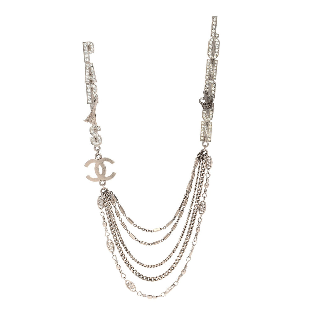 Crystal CC London Paris Multi Strand Chain Brooch Silver