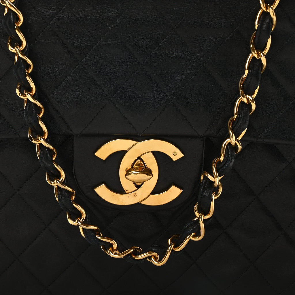 Lambskin Quilted XL Jumbo Single Flap Black