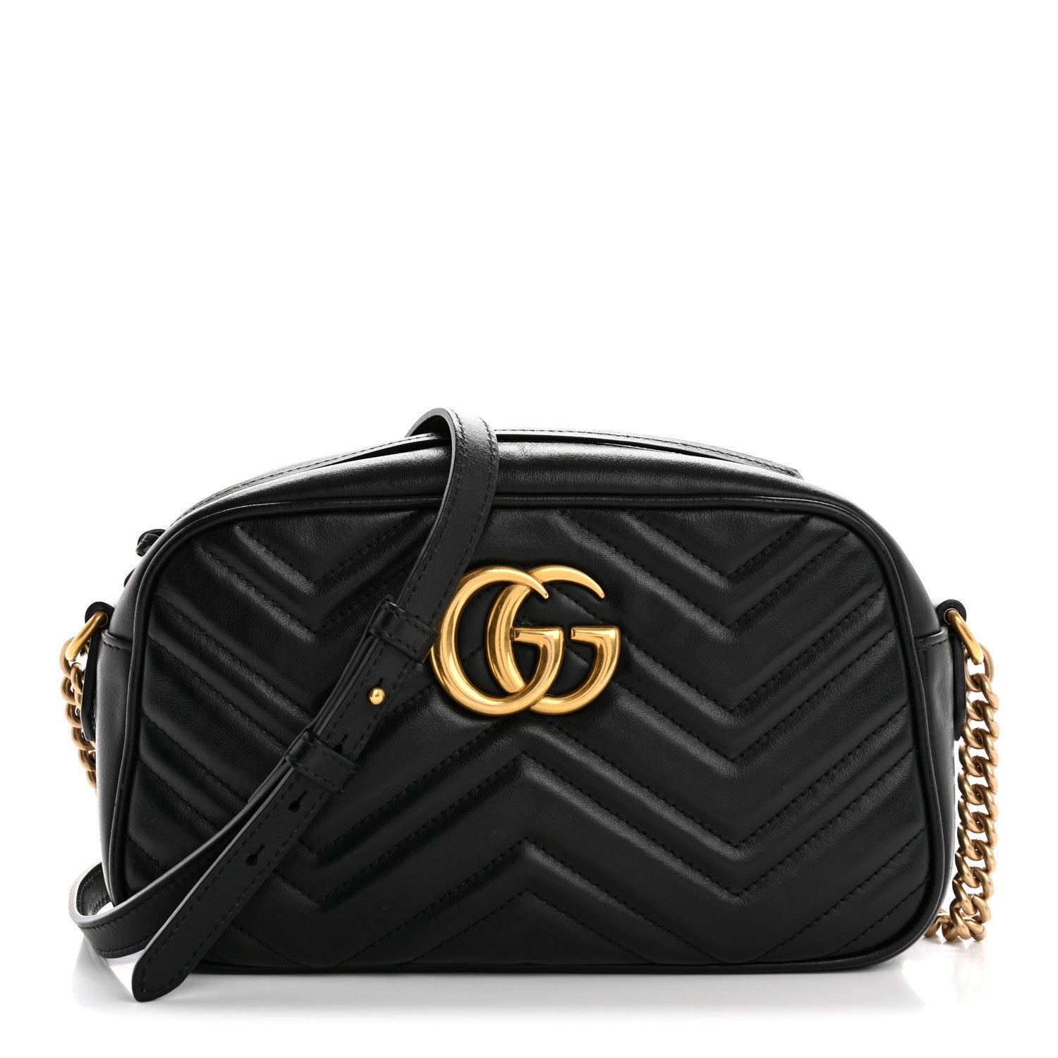 Calfskin Matelasse Small GG Marmont Chain Shoulder Bag Black