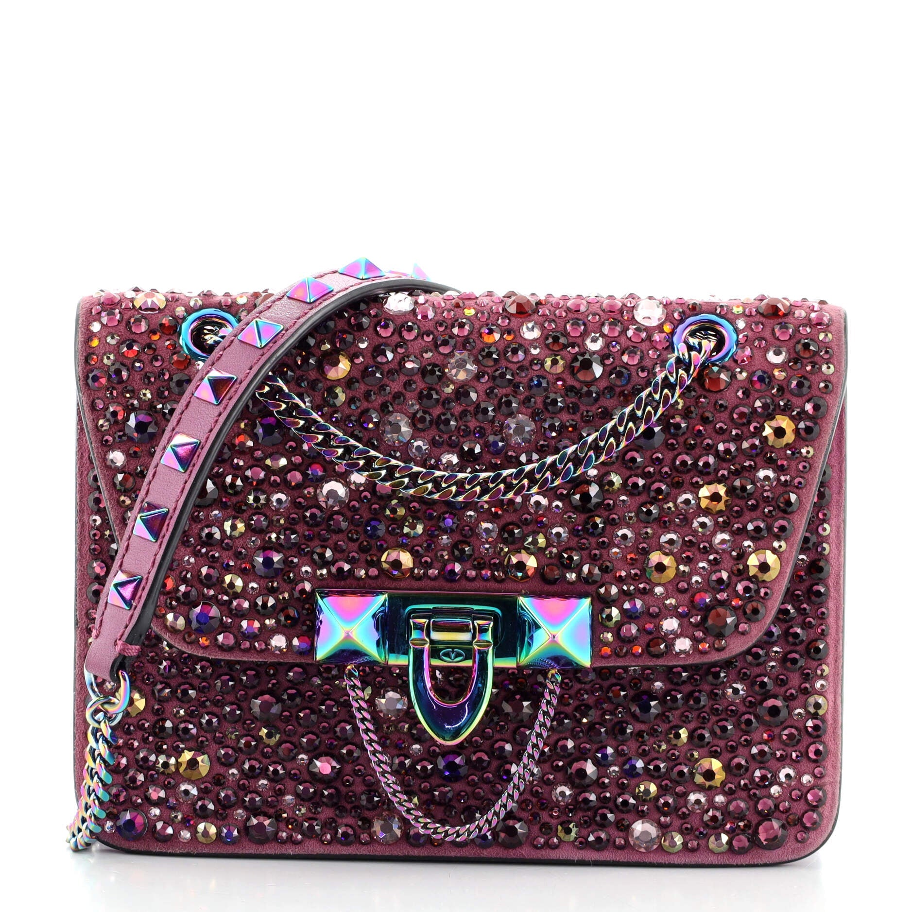 Demilune Shoulder Bag Crystal Embellished Suede Mini