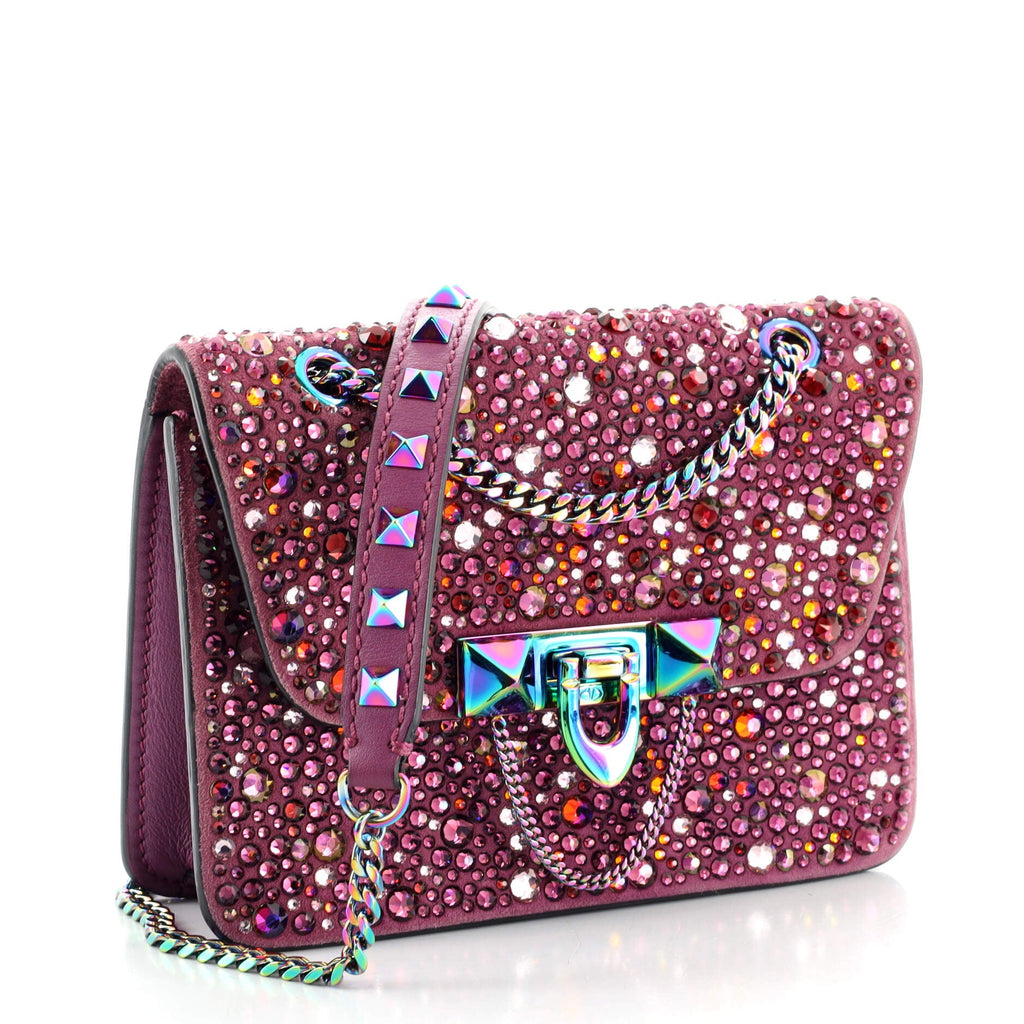 Demilune Shoulder Bag Crystal Embellished Suede Mini