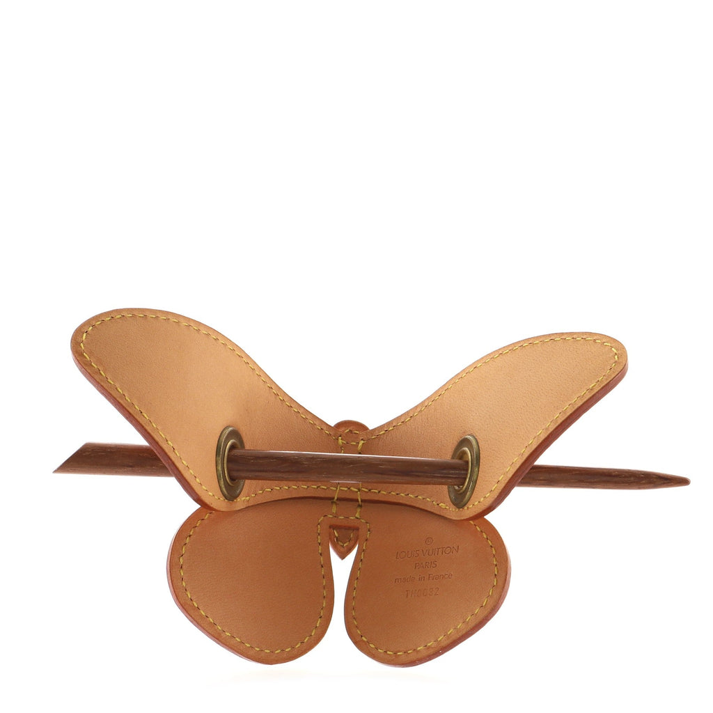 Butterfly Hair Pin Barrette Monogram Vachetta Leather XS