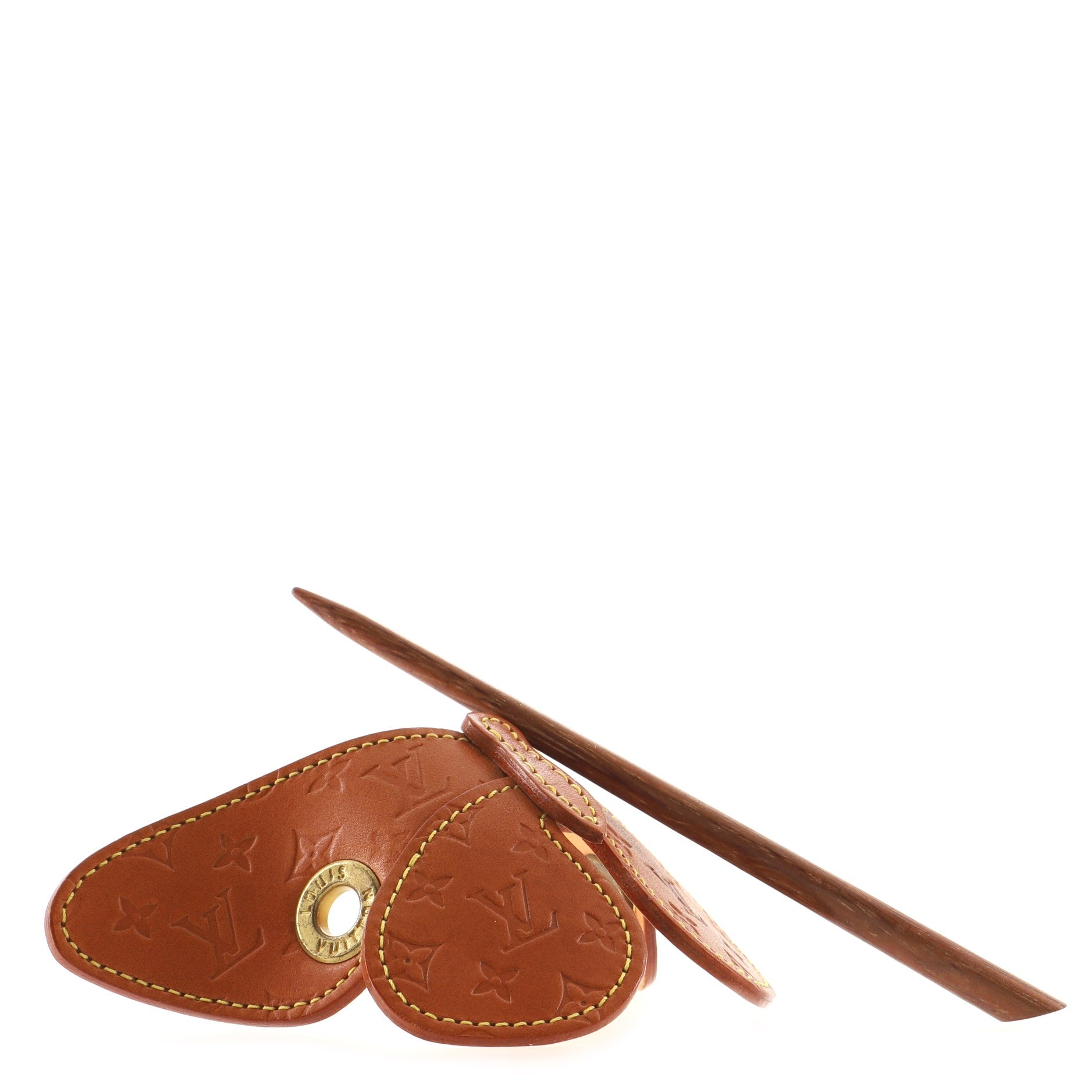 Butterfly Hair Pin Barrette Monogram Vachetta Leather XS