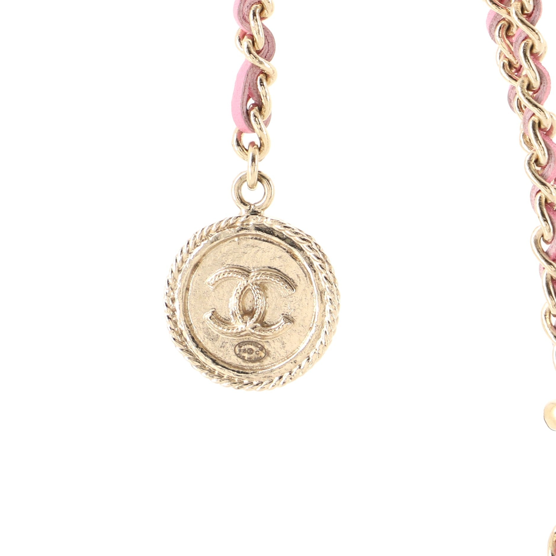Triple CC Double Chain Necklace Metal and Leather