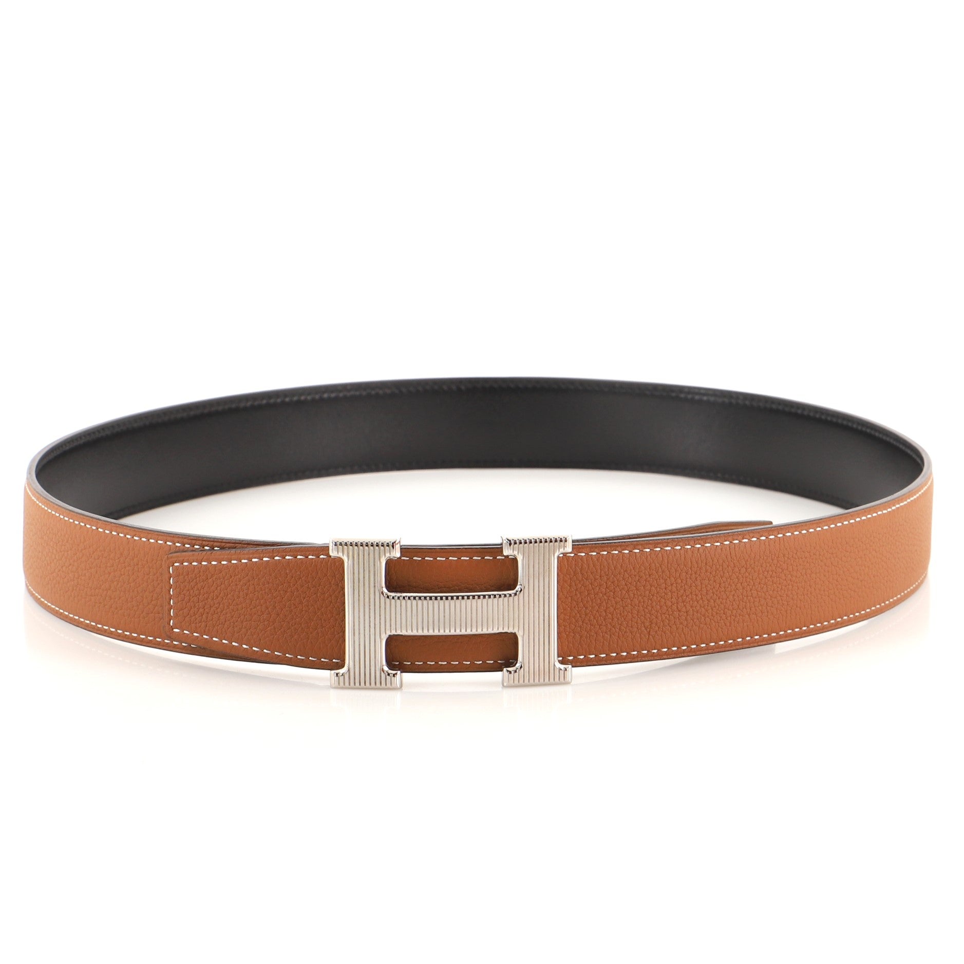 H Strie Buckle Reversible Belt Leather Medium 90