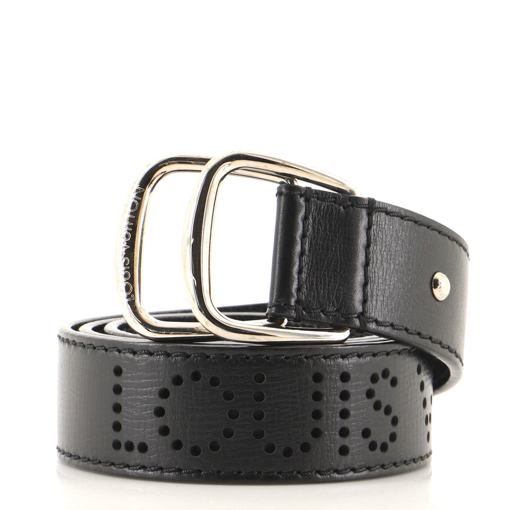 Double Buckle Belt Logo Perforated Leather Wide 85