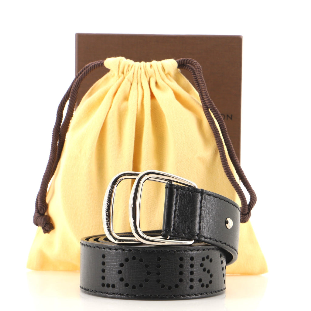 Double Buckle Belt Logo Perforated Leather Wide 85
