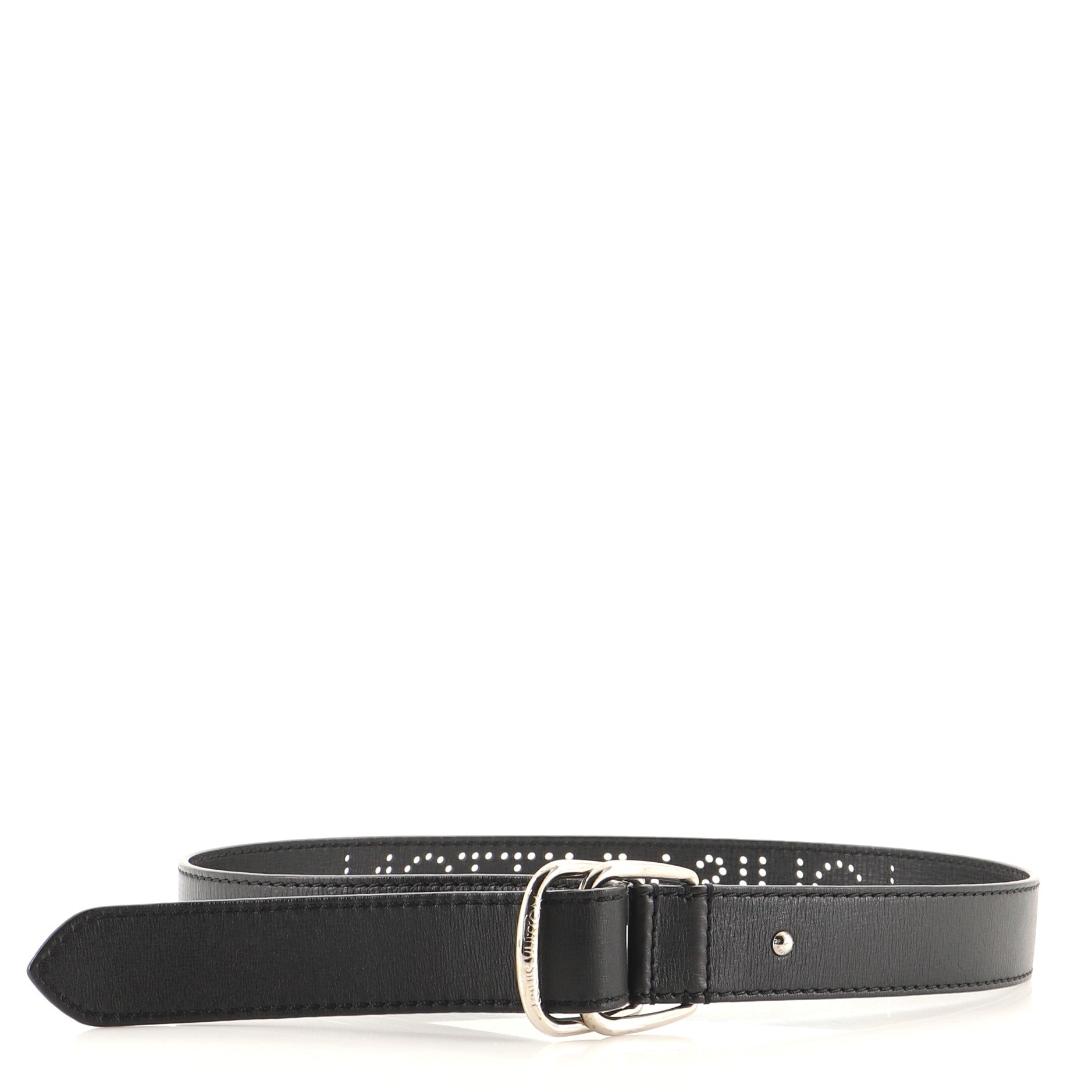 Double Buckle Belt Logo Perforated Leather Wide 85