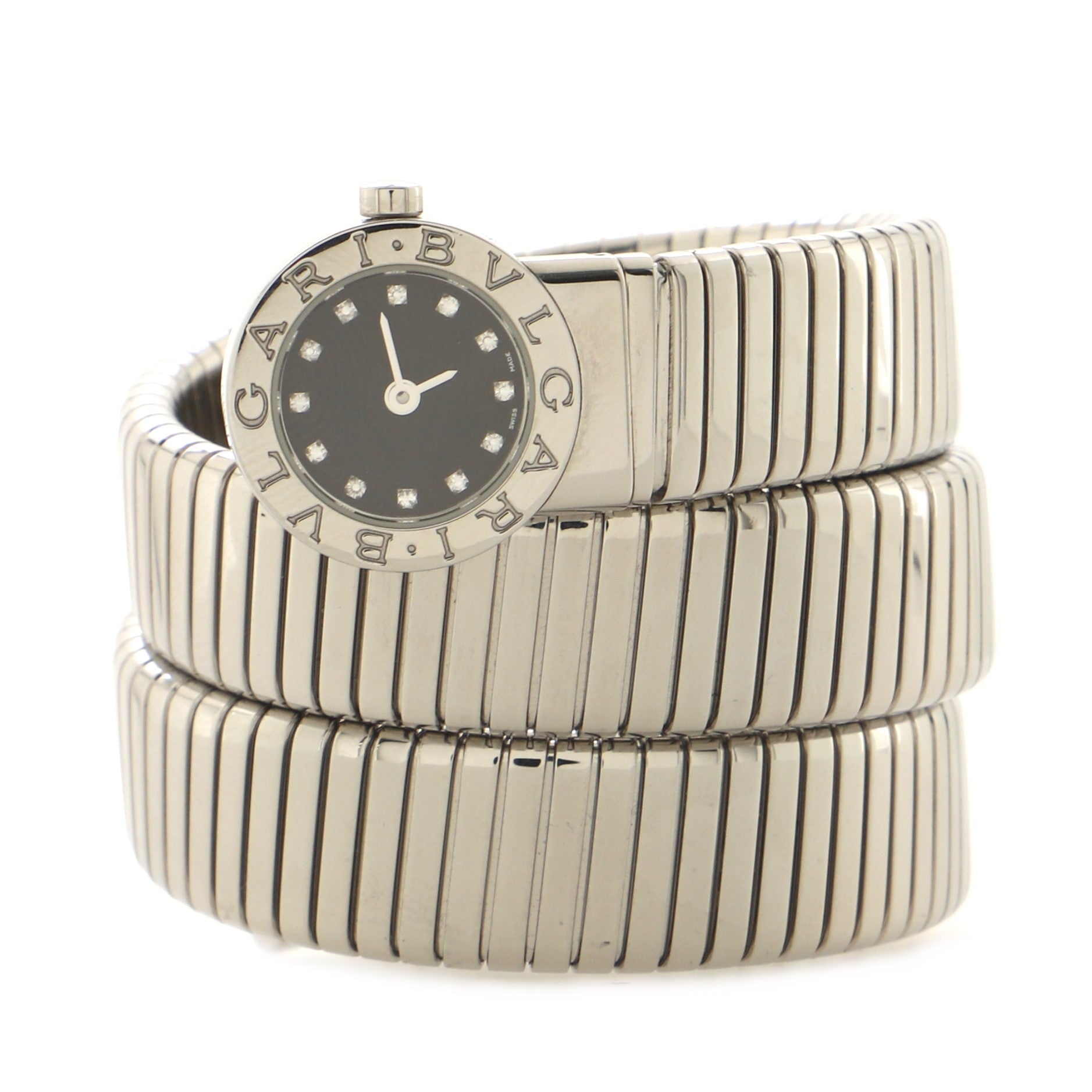 Tubogas Double Spiral Quartz Watch Stainless Steel with Diamond Markers 19