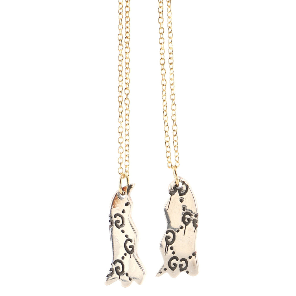 Ghost Pendant Pair Necklace 18K Yellow Gold and Sterling Silver