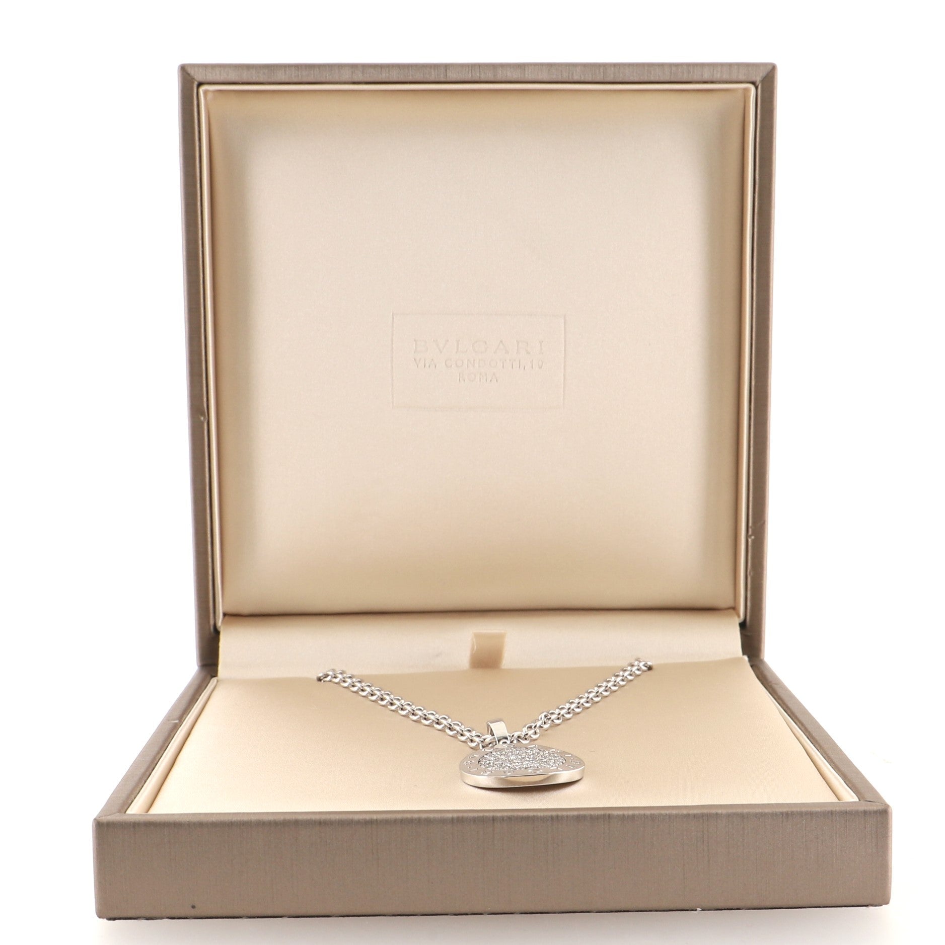 Bvlgari Bvlgari Pendant Necklace 18K White Gold and Pave Diamonds Large