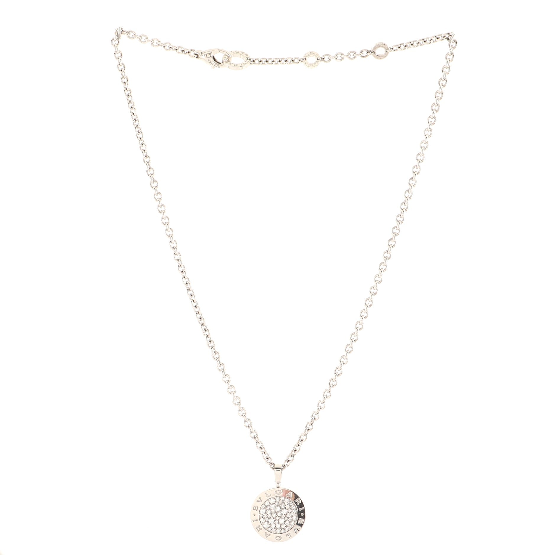 Bvlgari Bvlgari Pendant Necklace 18K White Gold and Pave Diamonds Large