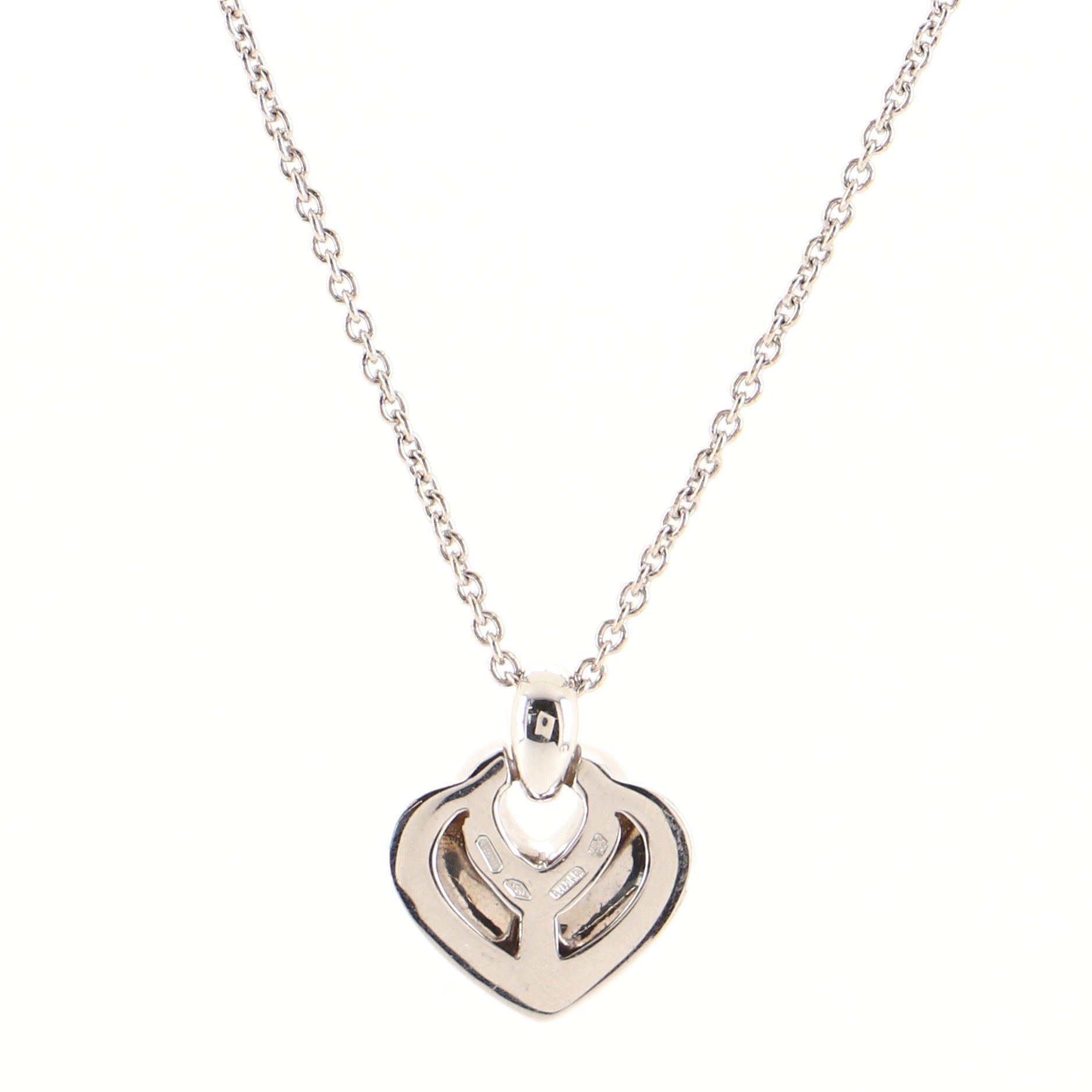 Doppio Cuore Heart Pendant Necklace 18K White Gold with Diamonds