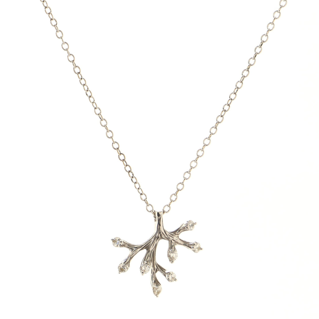 Coral Pendant Necklace 18K White Gold with Diamonds