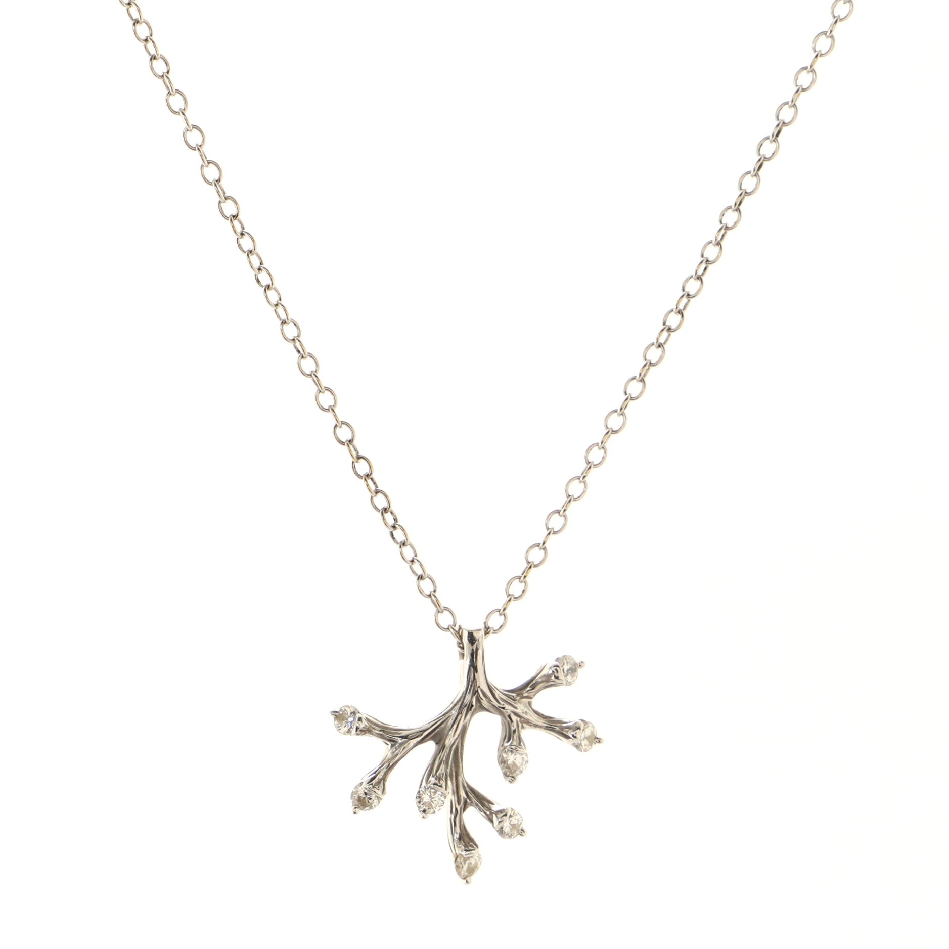 Coral Pendant Necklace 18K White Gold with Diamonds