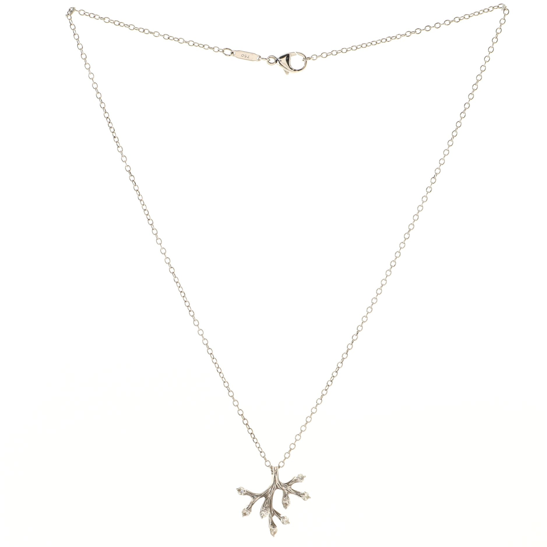 Coral Pendant Necklace 18K White Gold with Diamonds