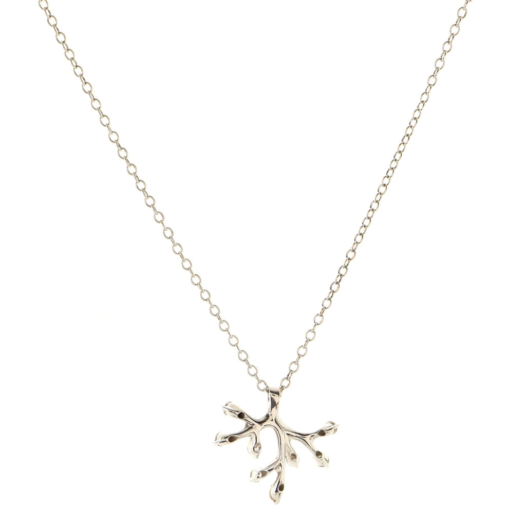 Coral Pendant Necklace 18K White Gold with Diamonds