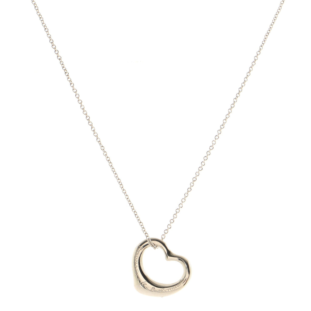 Elsa Peretti Open Heart 5 Diamonds Pendant Necklace Platinum and Diamonds