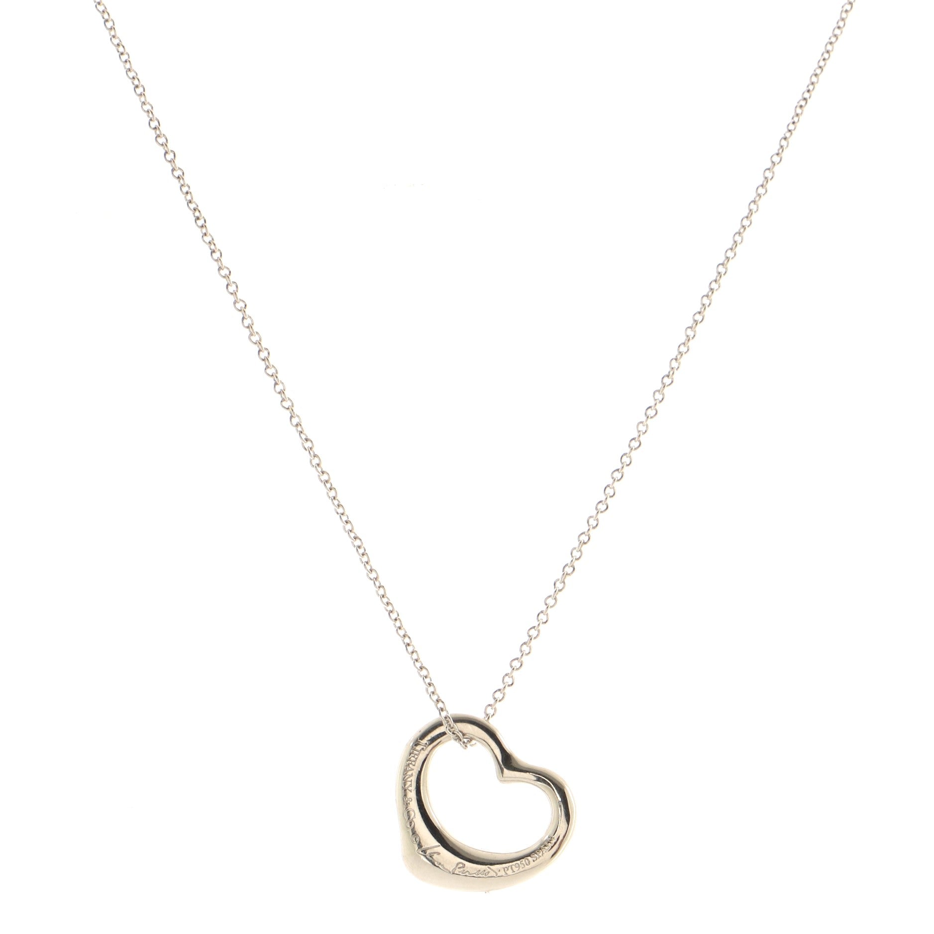 Elsa Peretti Open Heart 5 Diamonds Pendant Necklace Platinum and Diamonds