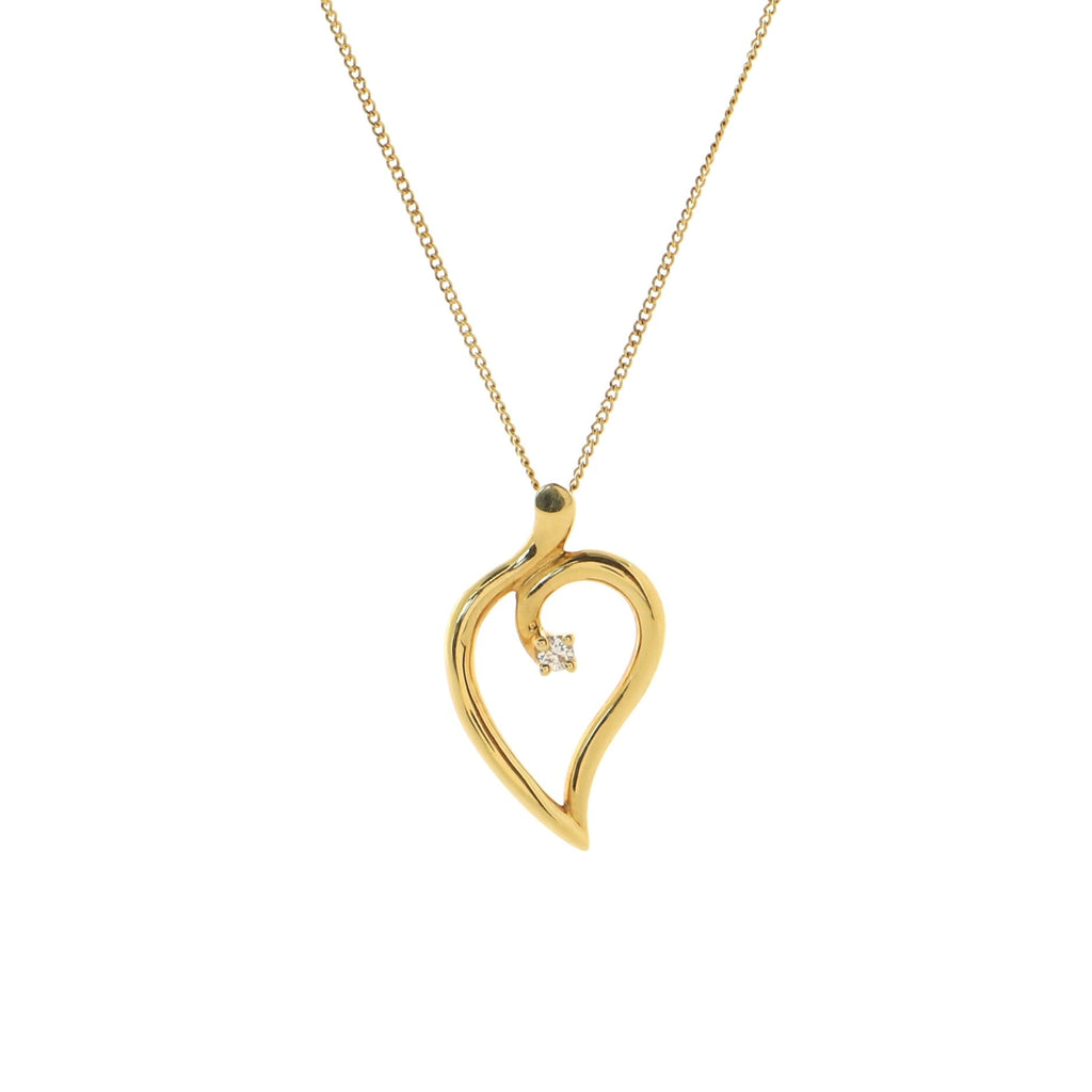 Leaf Heart Pendant Necklace 18K Yellow Gold with Diamond