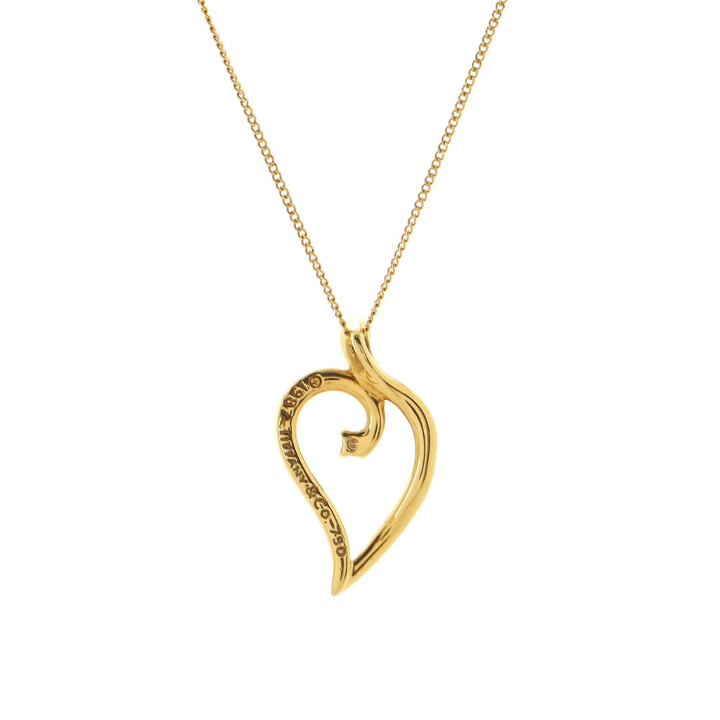 Leaf Heart Pendant Necklace 18K Yellow Gold with Diamond