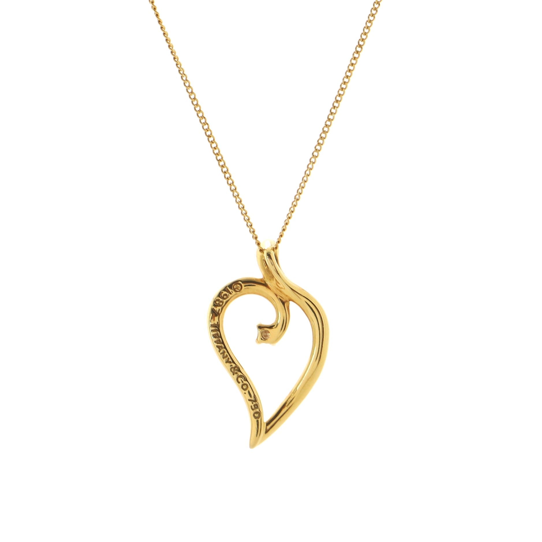Leaf Heart Pendant Necklace 18K Yellow Gold with Diamond