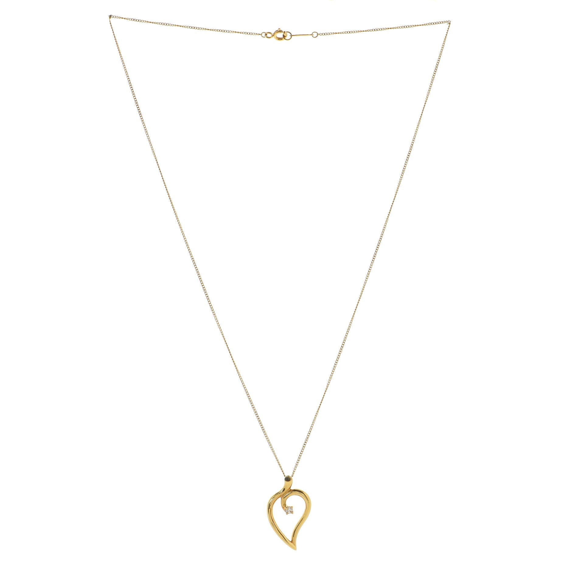 Leaf Heart Pendant Necklace 18K Yellow Gold with Diamond