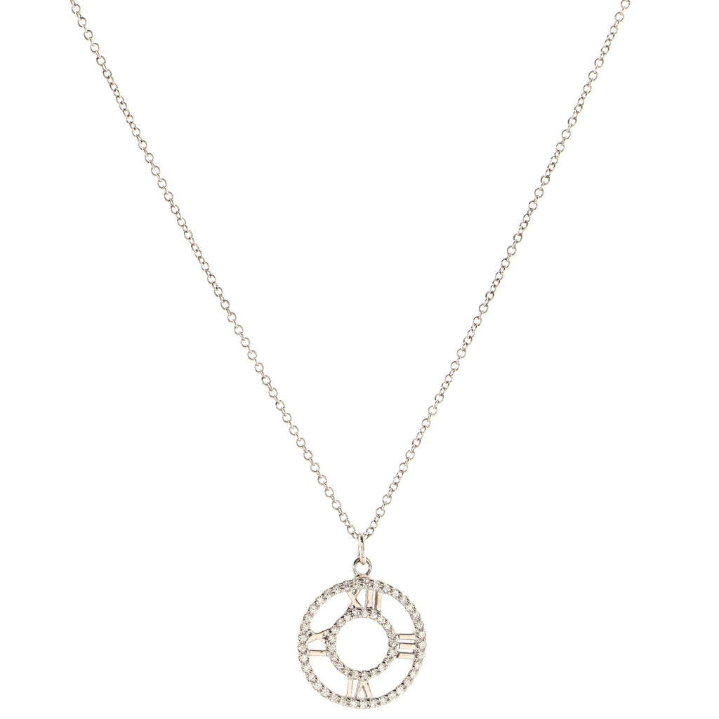 Atlas Open Medallion Pendant Necklace 18K White Gold with Pave Diamonds Small