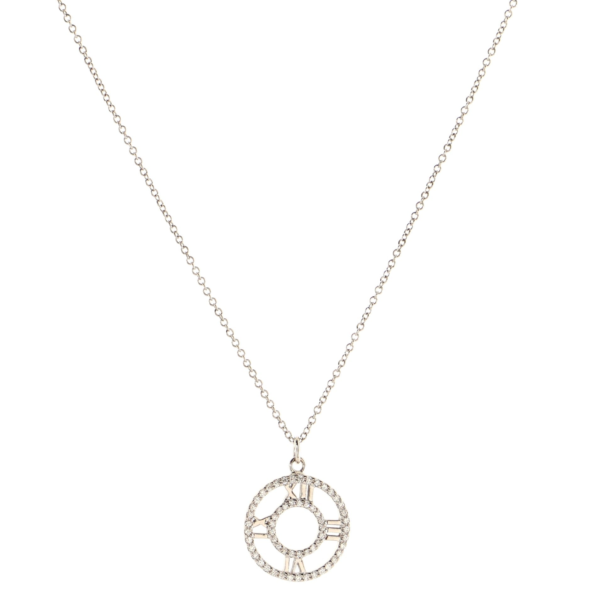 Atlas Open Medallion Pendant Necklace 18K White Gold with Pave Diamonds Small
